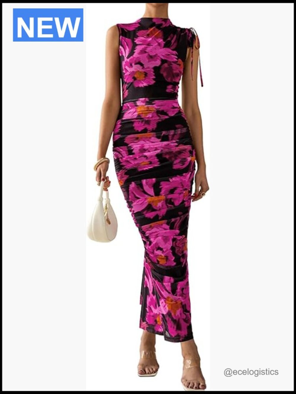 Mock Neck Sleeveless Maxi Dress Ruched Bodycon Split